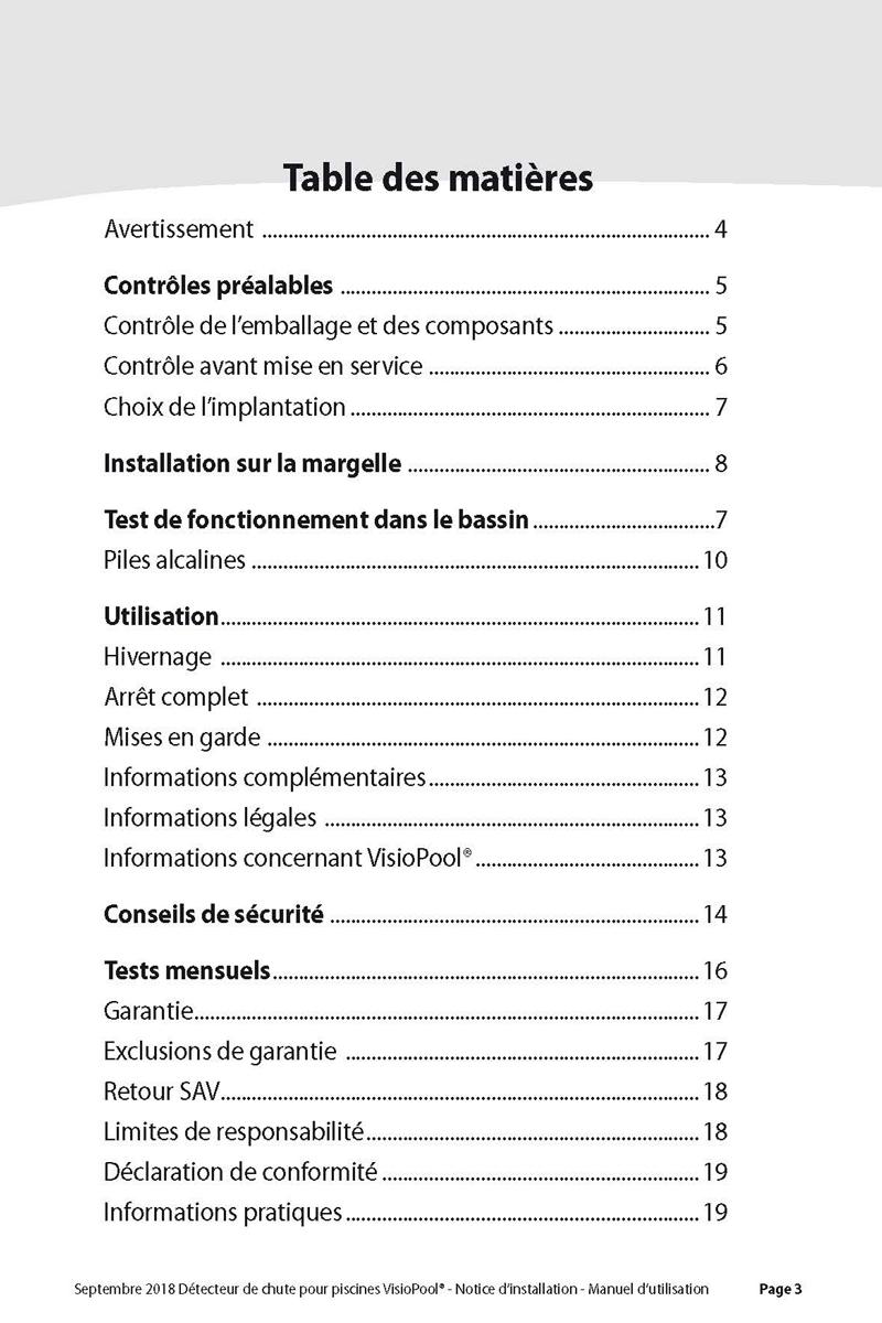 Notice detecteur de chute visiopool securite piscine page 3