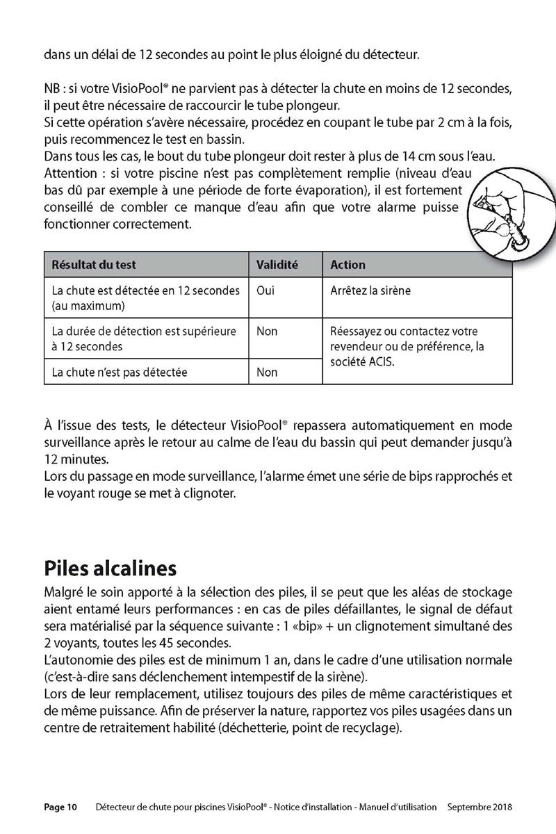 Notice detecteur de chute visiopool securite piscine page 10
