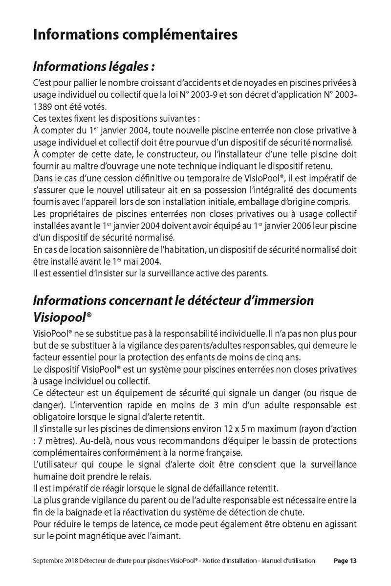 Notice detecteur de chute visiopool securite piscine page 13
