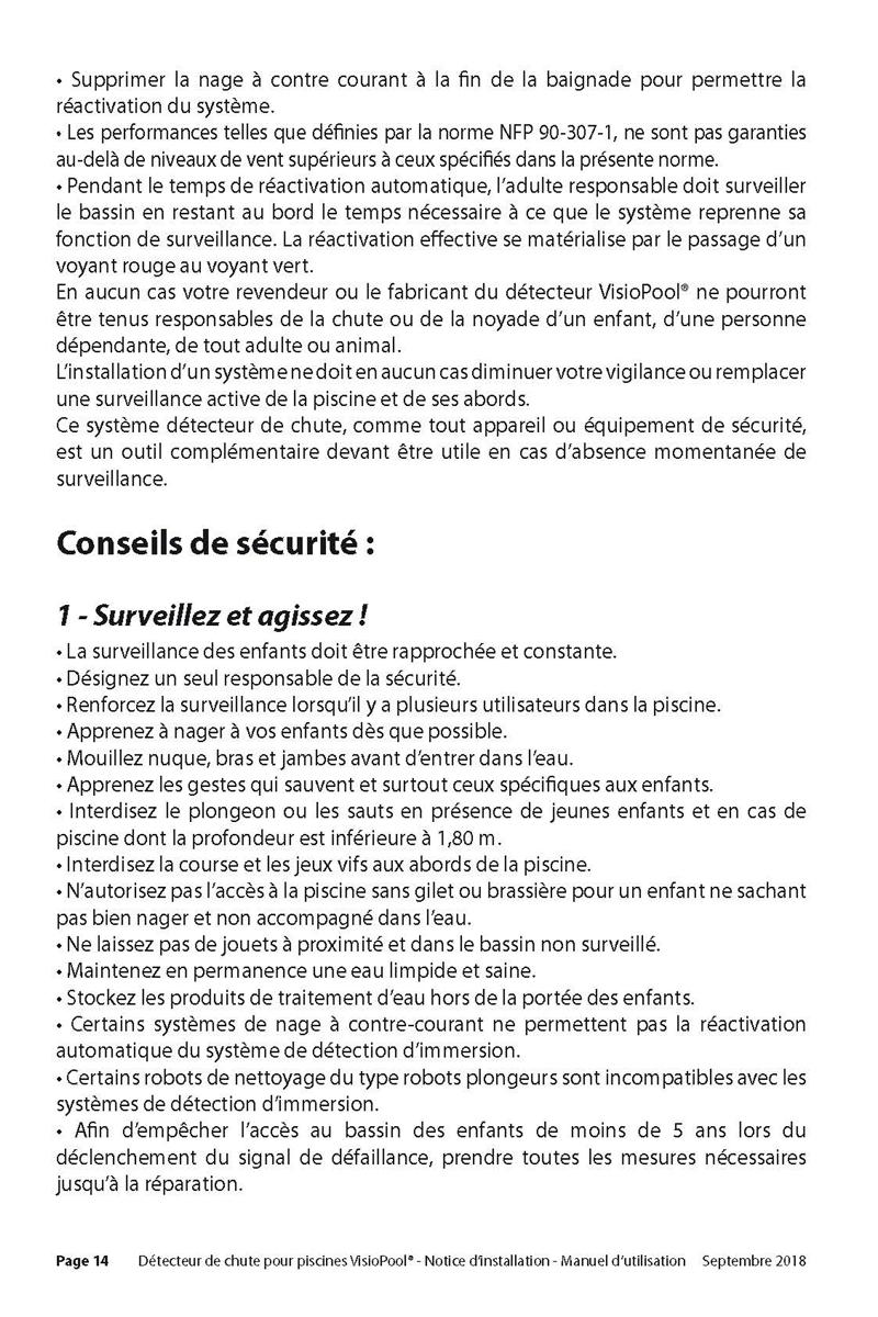 Notice detecteur de chute visiopool securite piscine page 14