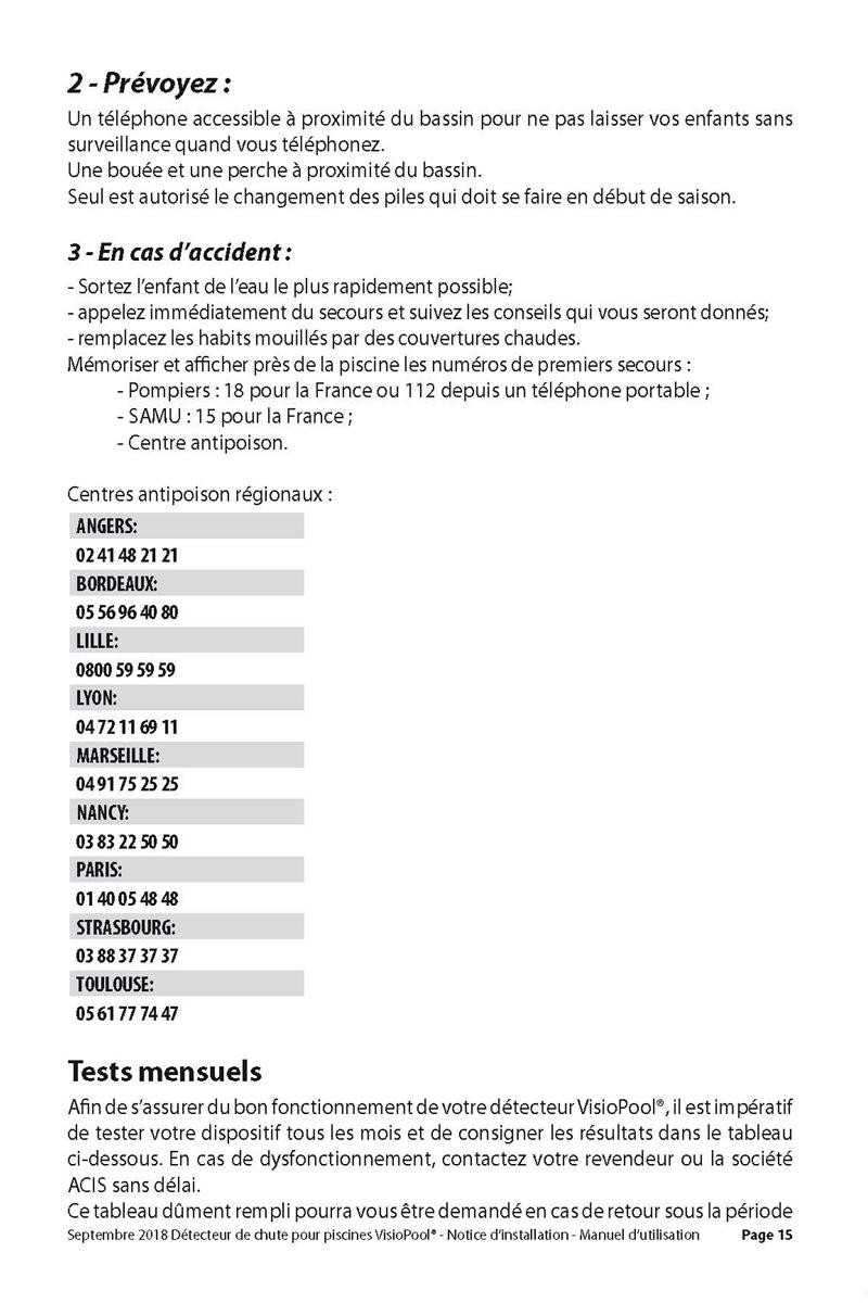 Notice detecteur de chute visiopool securite piscine page 15