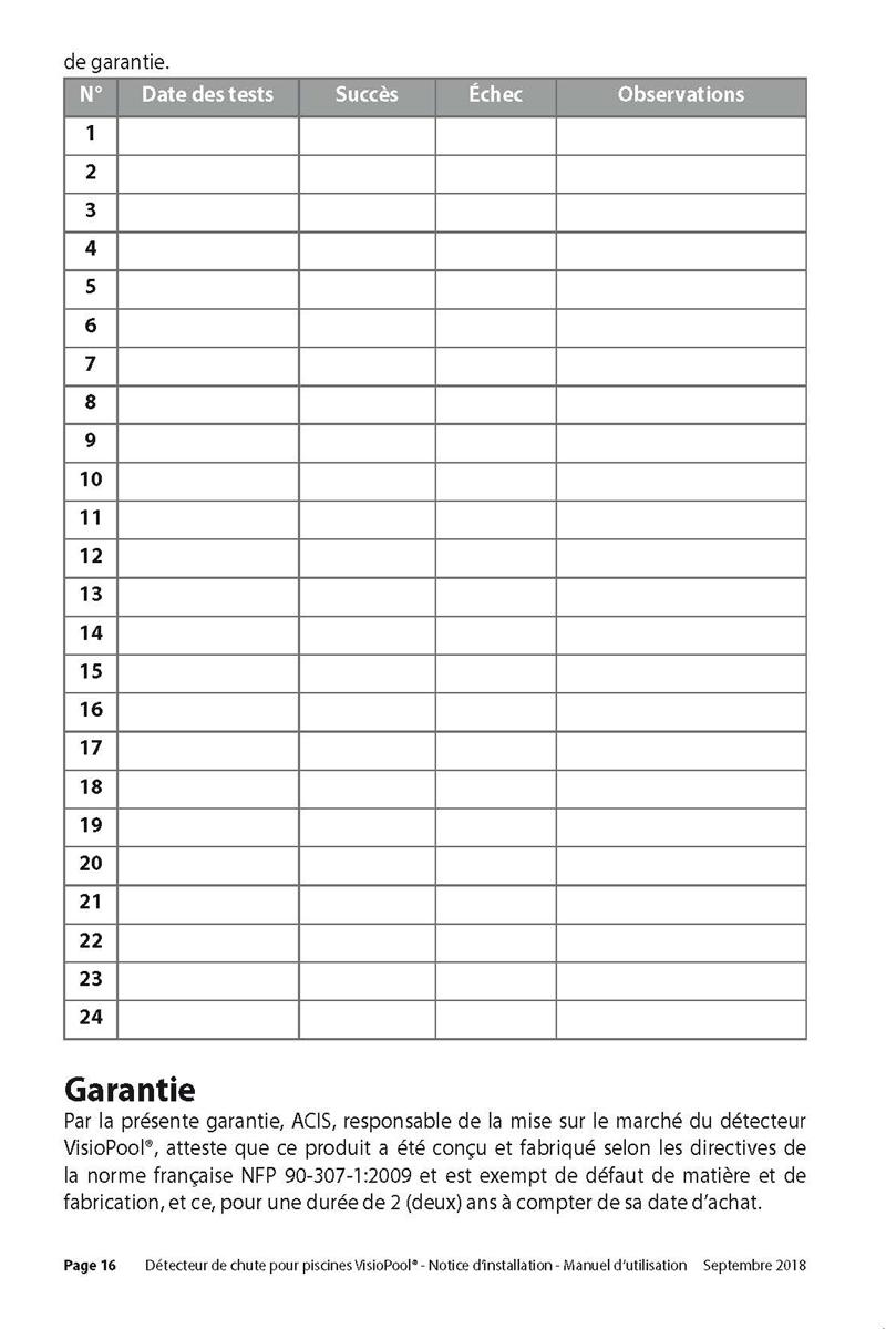 Notice detecteur de chute visiopool securite piscine page 16