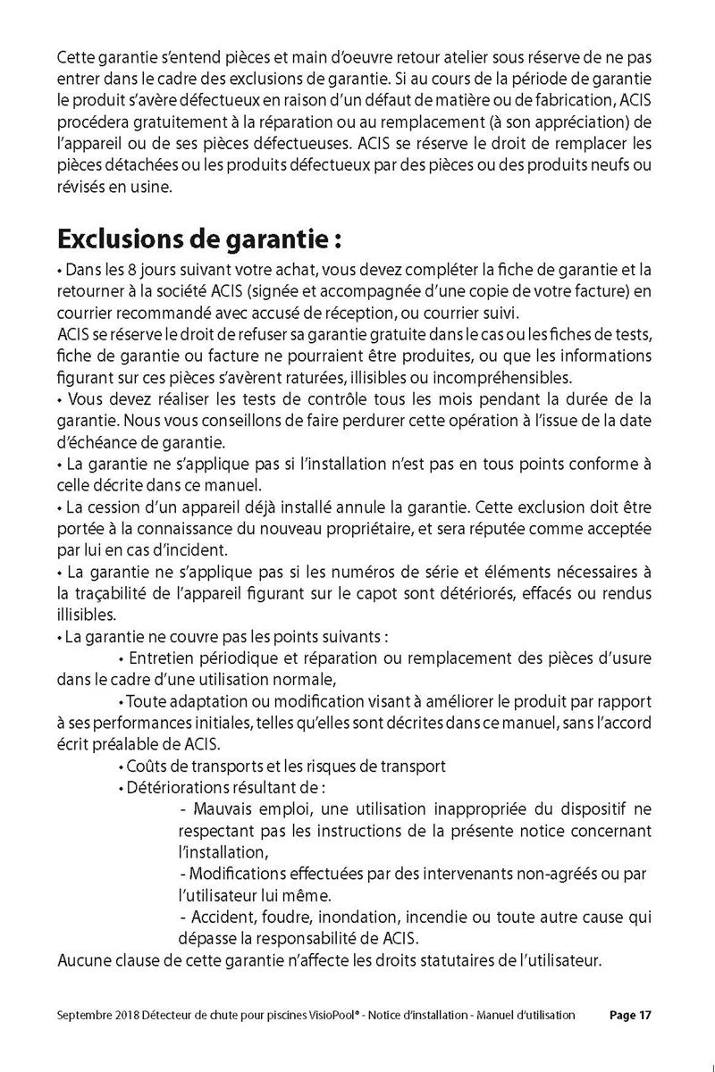 Notice detecteur de chute visiopool securite piscine page 17