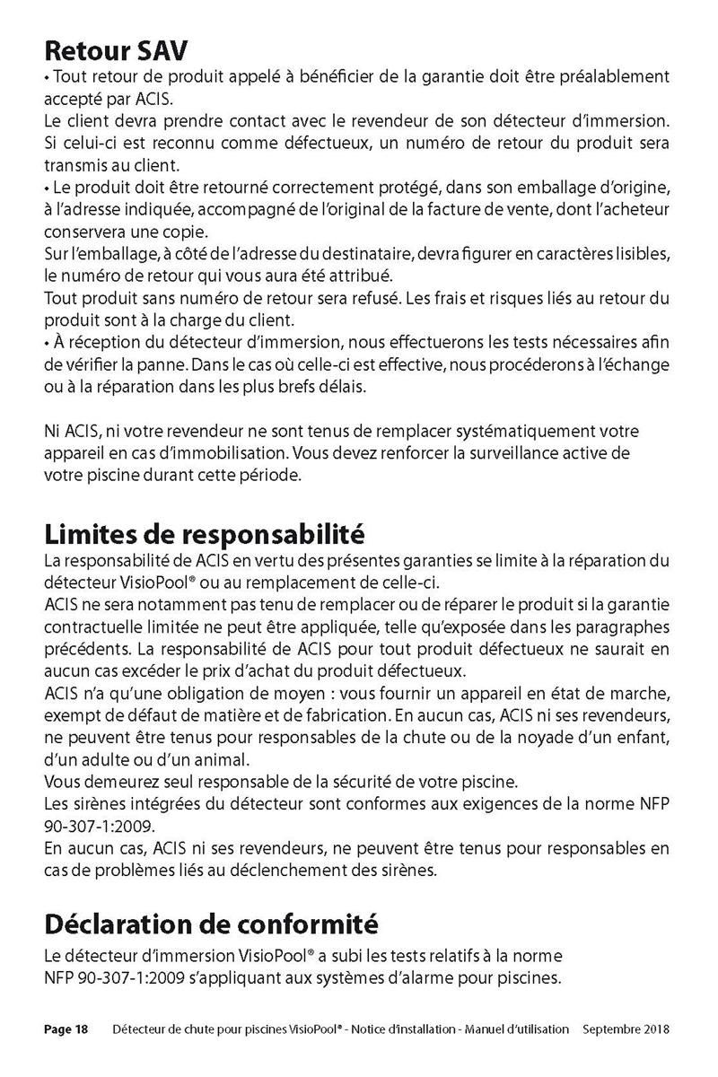Notice detecteur de chute visiopool securite piscine page 18